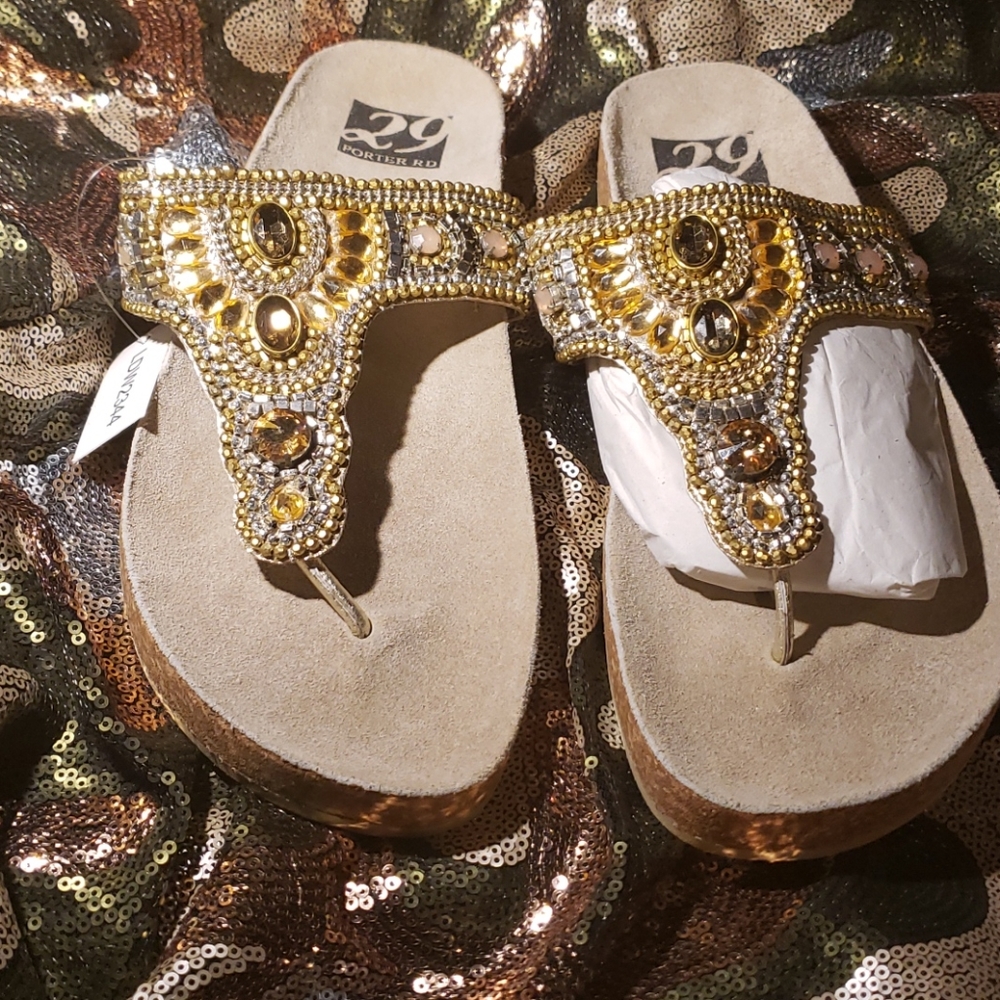 Gold Jeweled Flip-flops